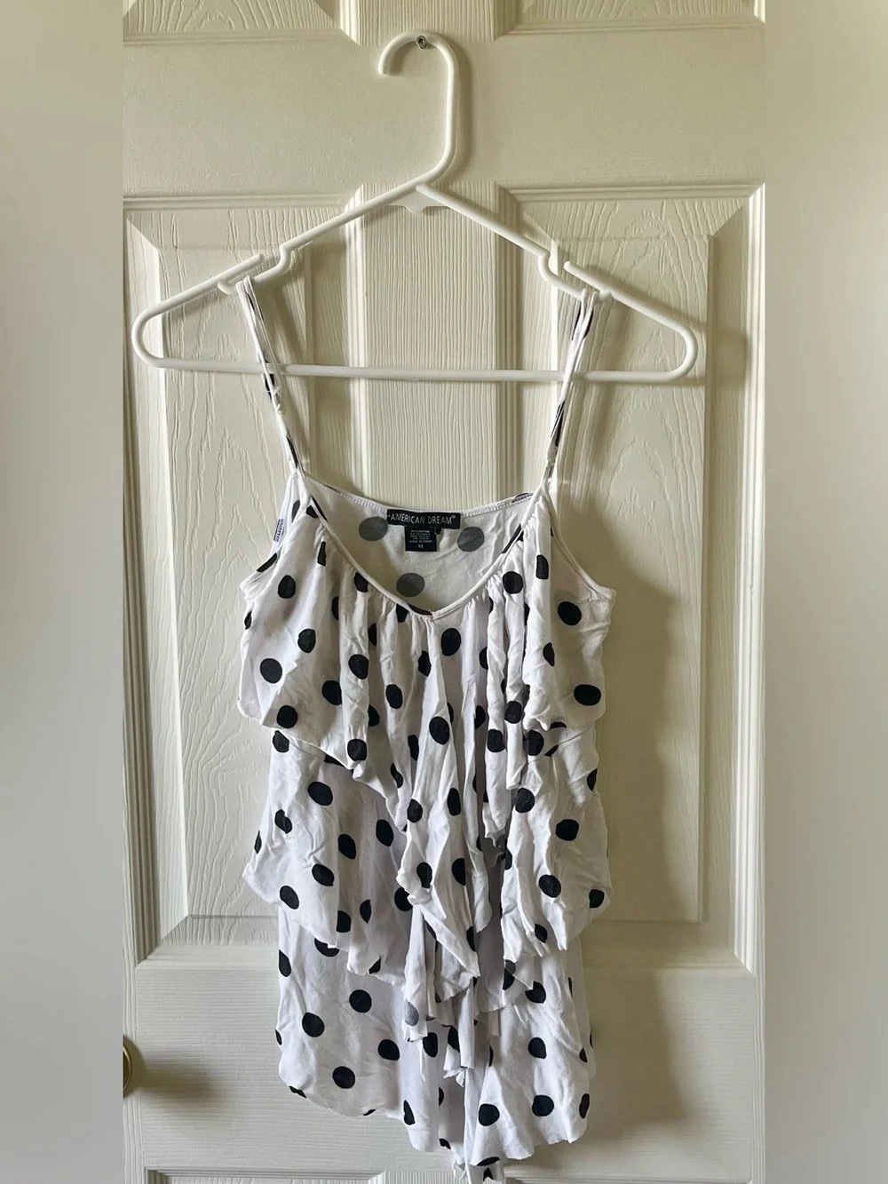 American Dream White Cami Top with Black Polka Dots